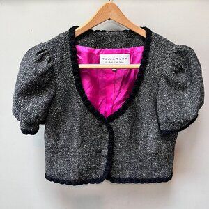 Trina Turk Women's‎ Puff Short Sleeve Cropped Tweed Wool Blazer- Size 6